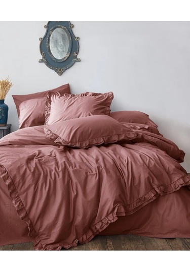 Fırfırlı Nevresım Takımı Kiremit Kiremit