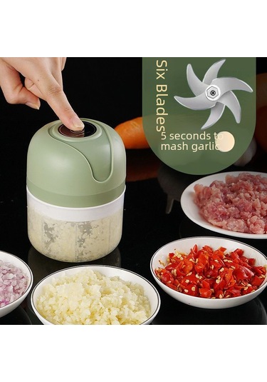 Aubyhe Mini Elektrikli Sarımsak Dilimleyici 250ml Yeşil - Kablosuz Mutfak Aleti, Hızlı Ve Verimli Sarımsak İşleme Siyah