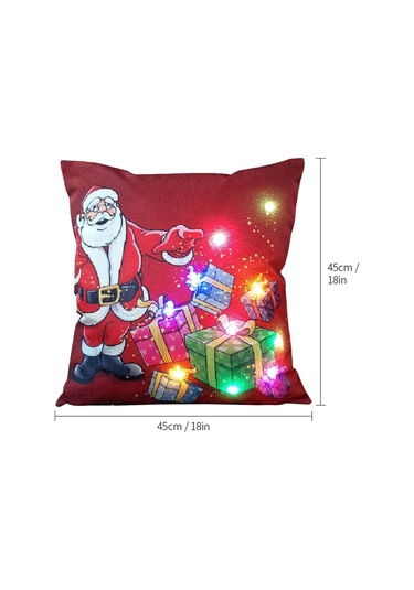 Yunboo Led Işıklı Noel Desenli Keten Yastık Kılıfı 45x45cm - Otomobil, Divan, Pencere Dekorasyonu - Fermuar Kapaklı Diğer