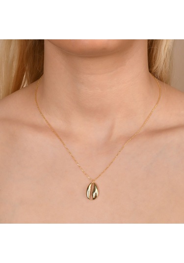 Taşsız Altın Kaplama Deniz Kabuğu Gümüş Kolye