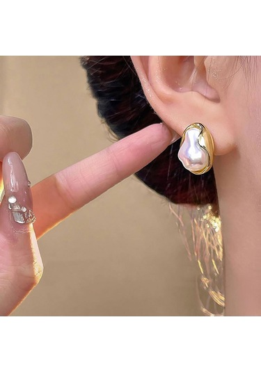 Vkemall Asimetrik Barok Inci Küpe, Özel Tasarım, Gündelik Ve Festivite Stili İçin Zenginleyici, Sevgililere Özel Hediye Gold