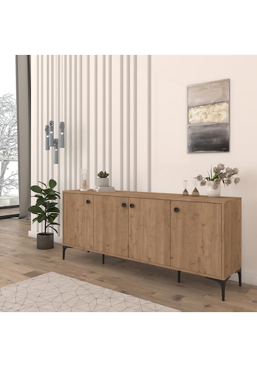 Eylül Modern Raflı Konsol Ofis Salon 180 Cm Sepet Açık Ceviz