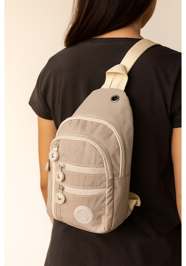 Newish Polo Kadın Krinkıl Kumaş Çapraz Tek Kol Göğüs Ve Omuz Sırt Çantası-crossbody Bag Krem