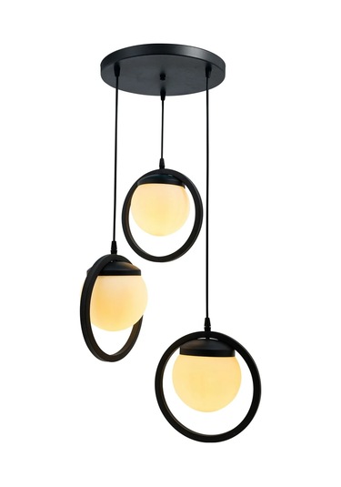 Halka 3 Lu Tepsi. Glop Beyaz Renk Camlı Beyaz Avize. Salon, Mutfa Siyah