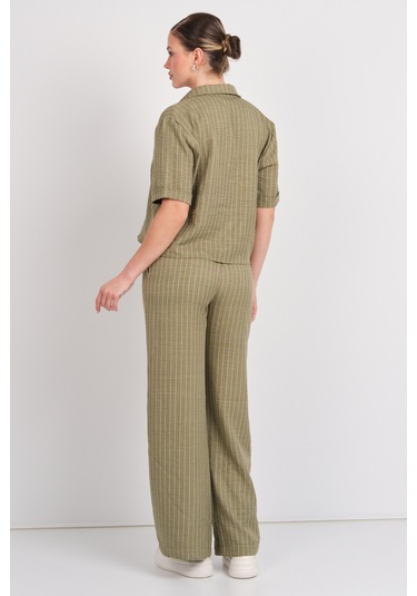 Jdy Kadın Jdypower Çizgili Kısa Kollu Gömlek 15347235 Haki Haki