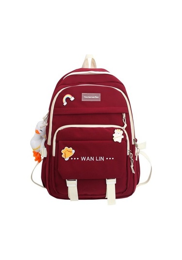 Çok Fonksiyonlu Fermuarlı Sırt Çantası - Beyaz 3wk7lp Kırmızı