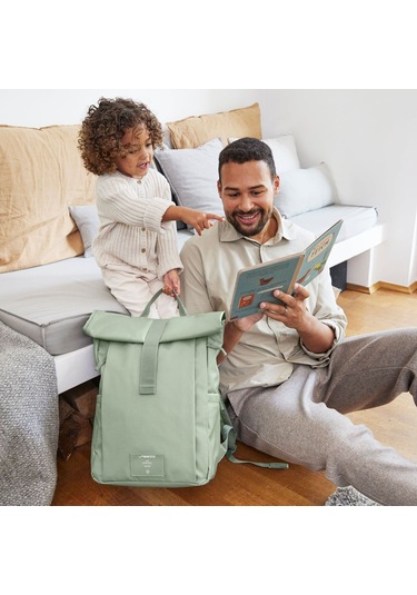 Lassig Rolltop Up Bebek Bakım Sırt Çantası Silver Green Açık Yeşil