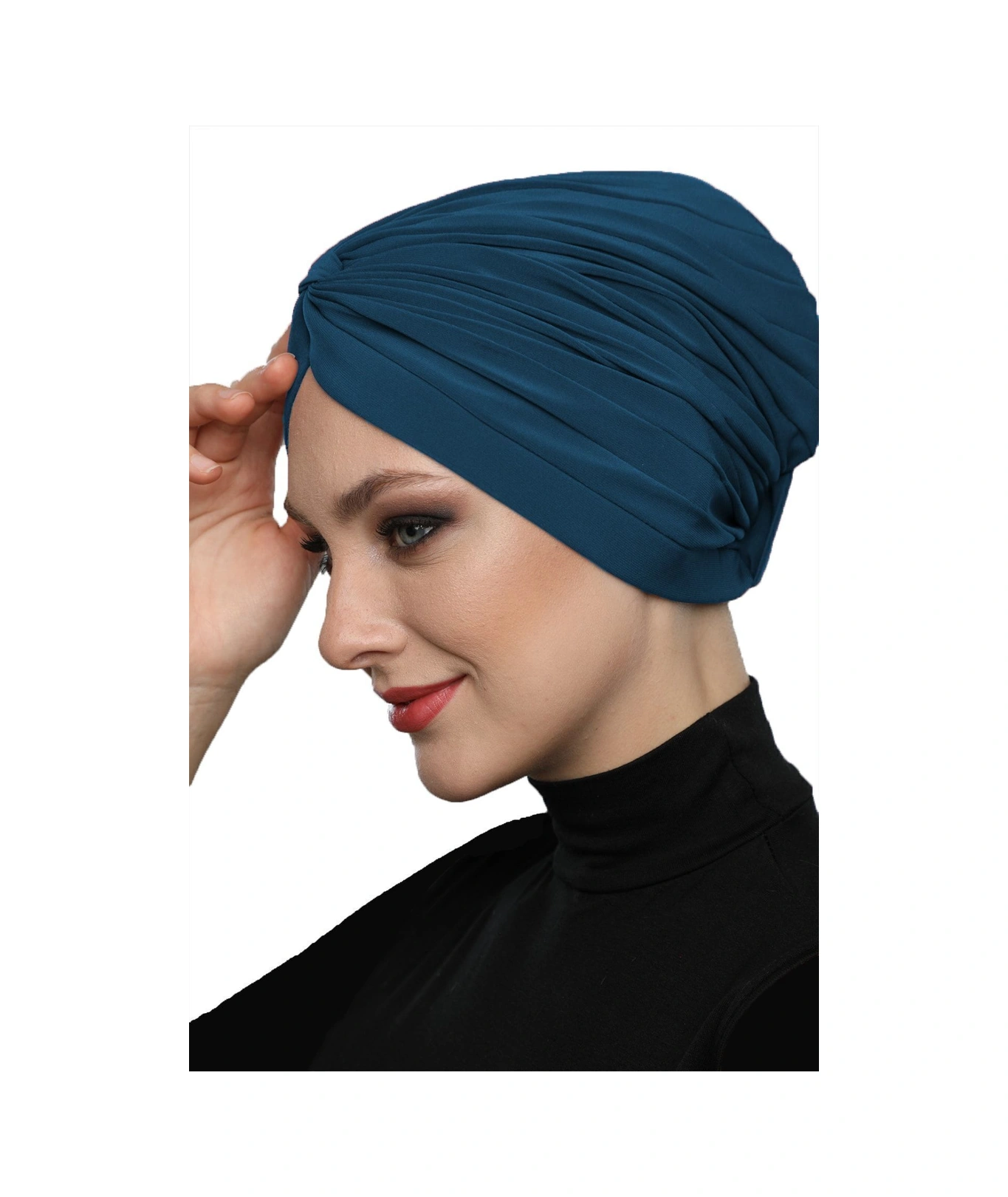 Çapraz Bantlı Petrol Hazır Türban Tesettür Havuz Bonesi Petrol