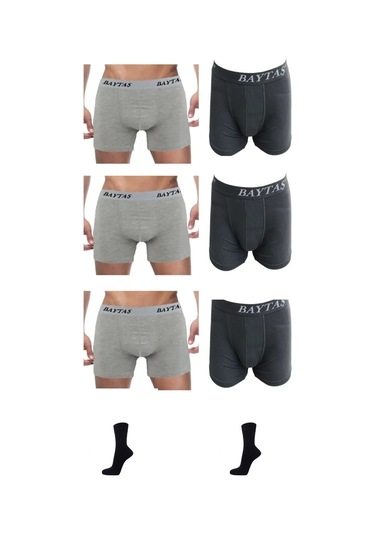 Baytaş Erkek Likralı Boxer 6'lı Paket Karışık Renk 2 Adet Çorap 001