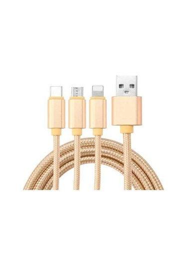 Willowhaven Üçlü Bağlantı Lightning/type-c/micro Usb Şarj Kablosu, 2a Hızlı Şarj, Altın Renk, Metal Naylon Dokuma