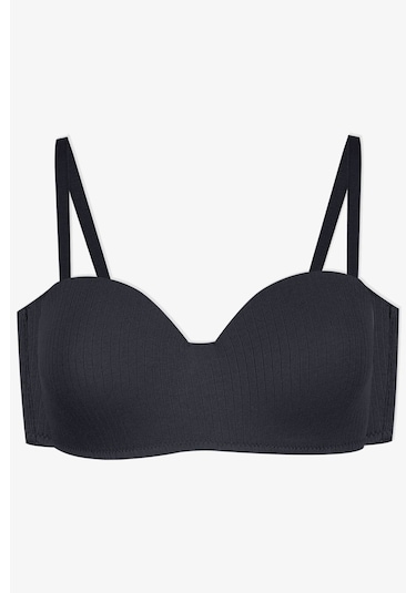 Kadın Dolgusuz Pamuklu Fitilli Straplez Sütyen Siyah