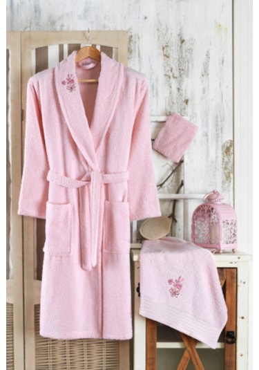 Güvenal Rüya 5 Parça Nakışlı Bornoz Seti | Bornoz Takımı