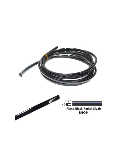 U Tip Geçmeli Şerit Piano Black Siyah İnce 3 Metre