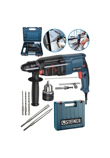Steiner 3000 W Darbeli Kırıcı Delici Matkap + Mandren + 5 Parça Uç Seti