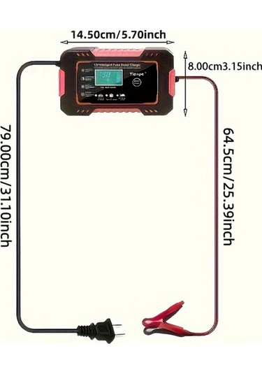 Tongxida 12v Akıllı Akü Şarj Cihazı 4-100ah, Agm/gel/sla İçin, Pulse Tamir Ve Sıcaklık Kompanzasyonu, Avrupa Standartı Sarı