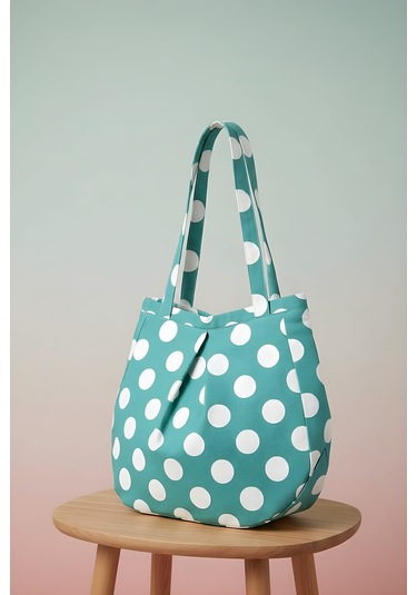 Yunusoğlu Home Su Yeşili Çok Amaçlı Premium Oversize Puantiyeli Orta Boy Kanvas Kadın El Ve Omuz Çantası Su Yeşili Puantiyeli