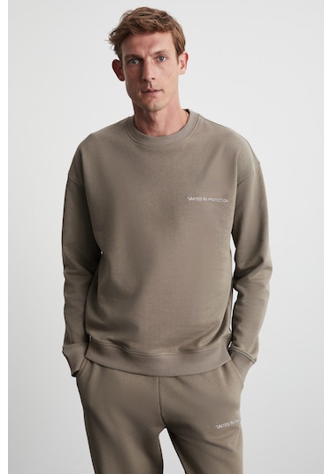 Marshall Erkek Pamuklu Içi Polarlı Nakışlı Relaxed Vizon Eşofman Takımı