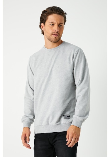 MMetalic Basic Bisiklet Yaka Erkek Sweatshirt Gri