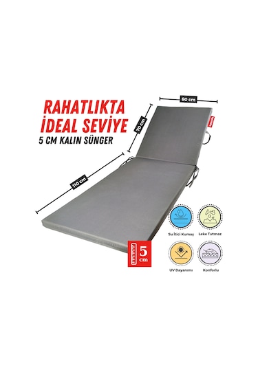 Xpermate Fermuarlı Şezlong Minderi Su Geçirmez 60x180x5 Antrasit