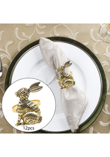 Homyl Tavşan Desenli Paskalya Peçete Halkaları Şükran Altın Altın