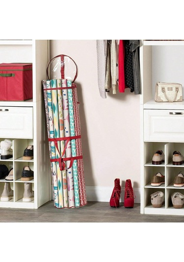 Yunboo Pvc Noel Paket Kağıdı Depolama Çantası, 40 İnç Kırmızı, Şeffaf, Taşımakol, Üst Rüzgar, Kolay Taşıma Ve Geniş Kapasite Kırmızı