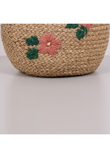 Karanfil Çiçek Desenli 33x25 Cm Deniz Sazı Sepet Bej
