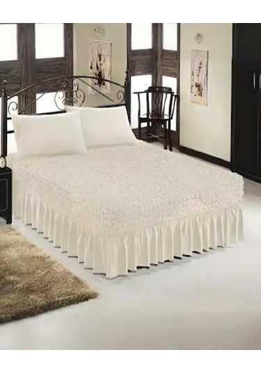 Etekli Çarşaf Yatak Örtüsü Bürümcük Kumaş Lastikli 1 Adet Krem Krem