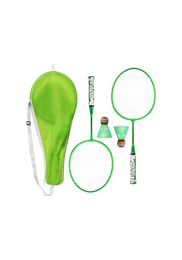Vkemall Yeşil Çocuk Badminton Raketi Seti - Demir Alaşımlı 2 Adet Raket, Top Ve Çantası 53.5cm