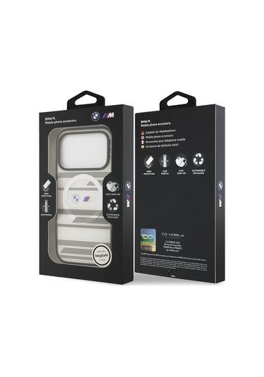 İphone 17 Pro Kılıf Bmw Lisanslı M-safeli Metal Kamera Butonlu Yatay Şeritli M Dizayn Kapak Gümüş Gümüş