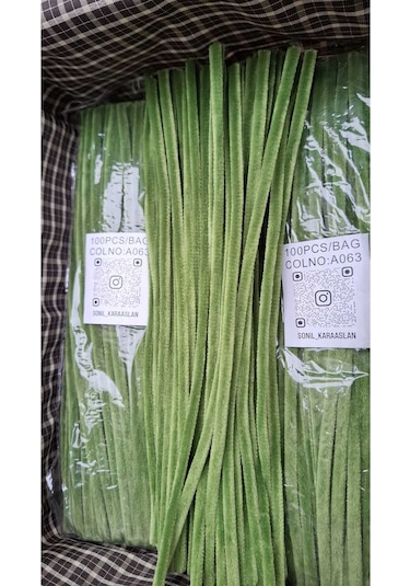 30 Cm A063 Yeşil Kod Şönil - Tüylü Hobi Çubuğu 100 Lü Paket