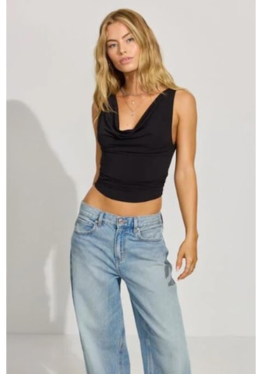 Madmext Siyah Degaje Yaka Kadın Body Mg2282