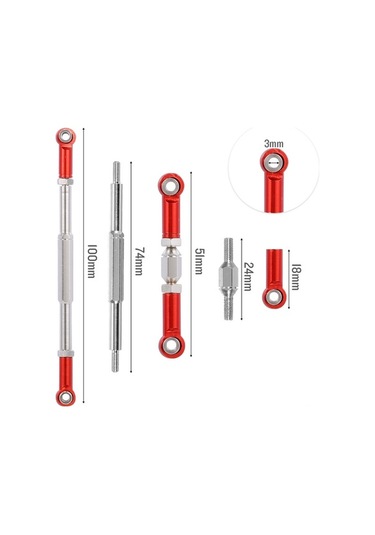 Novahub Alüminyum Servo Çekme Çubuğu Seti - Kırmızı, Mn-d90 Mn-99 Mn-91 Fj-45 Rc Araba İçin