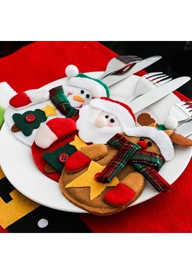 Lijinxu Elk Deer Noel Çatal Bıçak Tutucu Gümüş Tatil Masa