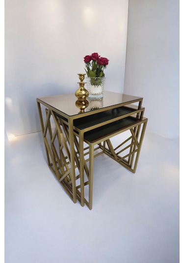 Venice Gold Metal Ayaklı Bronz Aynalı Zigon Sehpa