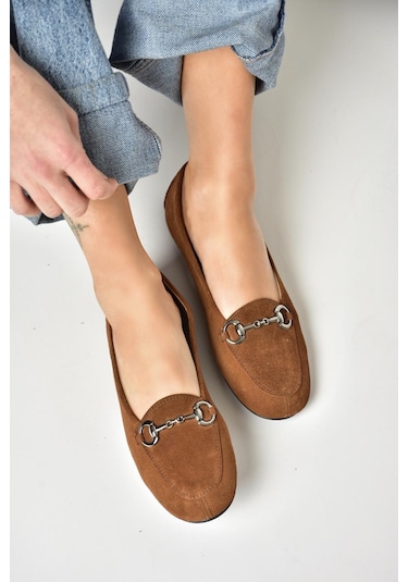 Fox Shoes R667001402 Taba Hakiki Deri Süet Kadın Babet Taba
