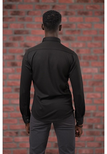 Advante İnce Fitilli Full Likralı Yaka Düğmeli Mevsimlik Slimfit Gömlek Siyah