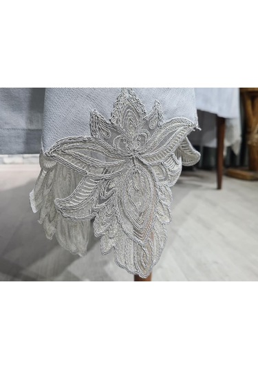 Fransız Dantelli El İşi Lotus 34 Parça Amerikan Servis Seti Gri Gri