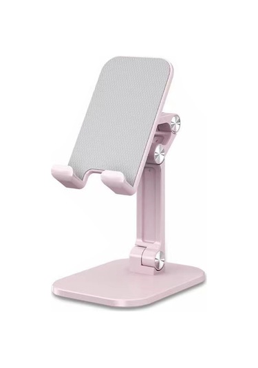 Springsun Masaüstü Telefon Ve Tablet Tutucu - Katlanabilir Yükseklik Açı Ayarlı - Ergonomik Görünüm Açısı - Silikon Korumalı Kaymaz Temel - Pembe