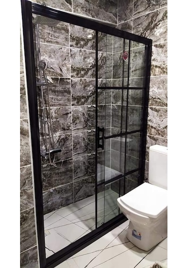 Teknesiz Cam Duşakabin 1 Sabit 1 Sürgülü Karolaj Desenli Kd105 Siyah