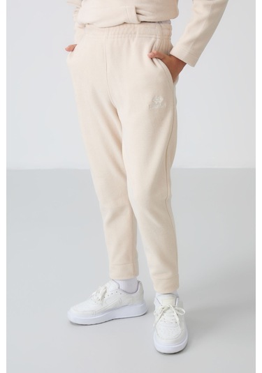 Tommy Life Bej Kalın Yumuşak Dokulu Standart Fit Nakışlı Polar Erkek Çocuk Eşofman Takım - 11218 Bej
