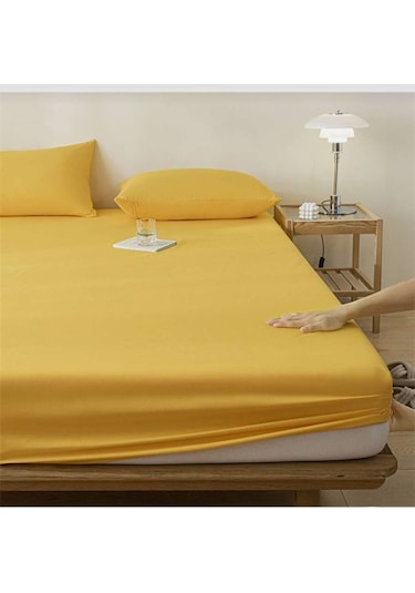 Totem Ranforce Pamuklu Sarı Yastık Kılıflı Lastikli Çarşaf Sarı