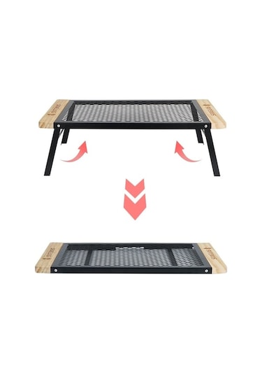 Prestigegoods Cls Açık Katlanır Örgü Kamp Demir Masa Barbekü Rafı, Siyah, Taşınabilir, 59x30x18 Cm Siyah