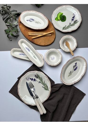 Tabak Evi Porselen Fulya Lavanta Kahvaltı Takımı 6 Kişilik 14 Par Çok Renkli