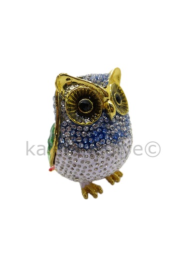 Swarovski Taşlı Süslü Baykuş - Gizli Hazneli Masaüstü Hediyelik S