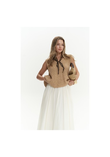 Mai Collection Mai Studios Co. Knitle Rahat Kalıp Triko Tarçın Crop Tarçın