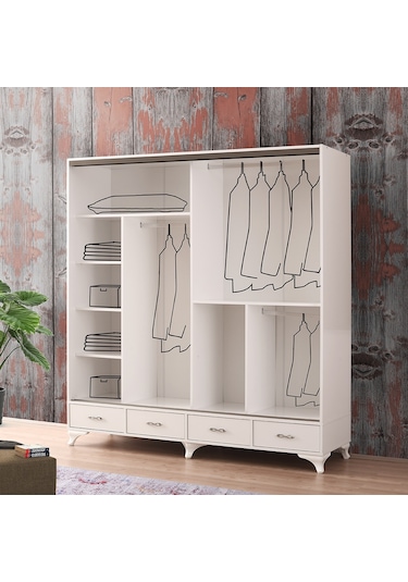 Beenal Mars Sürgülü Kapaklı Şifonyerli Gardırop 200 CM