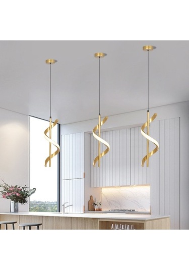 Opulentliving Altın Spiral Tavan Lambası - Mutfak Işıklı Aydınlatma - 3 Renk Beyaz+sıcak+doğal Altın