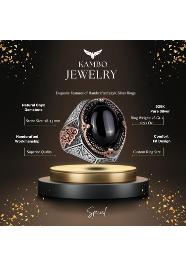 Gerçek Doğal Oniks Taş Yüzük - 925 Ayar Sert Gümüş Erkek Yüzüğü Gümüş