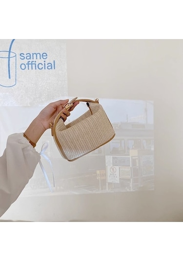 Shidai888 Hasır Dokuma Küçük Casual Kadın El Çantası Bej