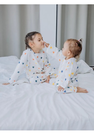 Ruandı Çocuklar İçin Kalp Desenli Müslin Pijama 262914557 Beyaz